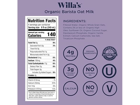 Willa's Barista Oat Milk, 32oz