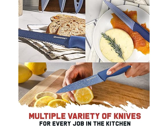Nutriblade Knife Set with Block by Granitestone 6-Piece (Blue)