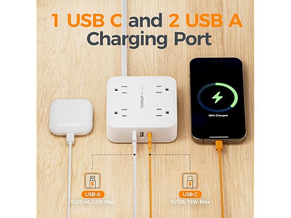 TESSAN 5ft Cord 900J Power Strip (8 Outlets, 3 USB)