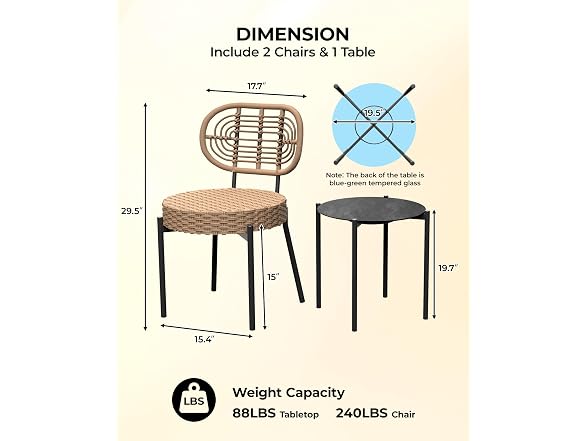 GarveeLife 3 Piece Wicker Patio Bistro Furniture Set