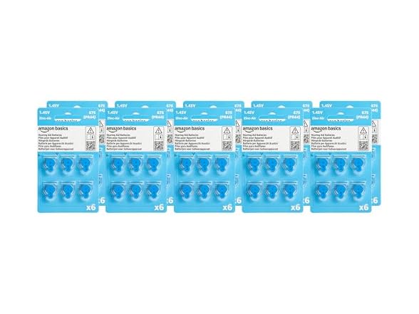 (60 PACK) Amazon Basics Hearing Aid Size 675 Zinc-Air Batteries