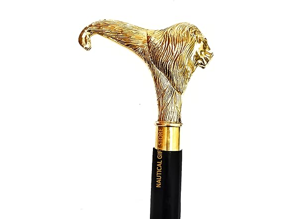 Solid Brass Lion Head Handle Wooden Cane