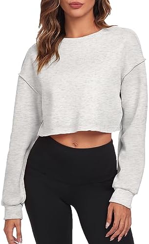 FKEEP Cropped Sweatshirts for Women Long Sleeves Crewneck Pullover Crop Tops Oversized Fit