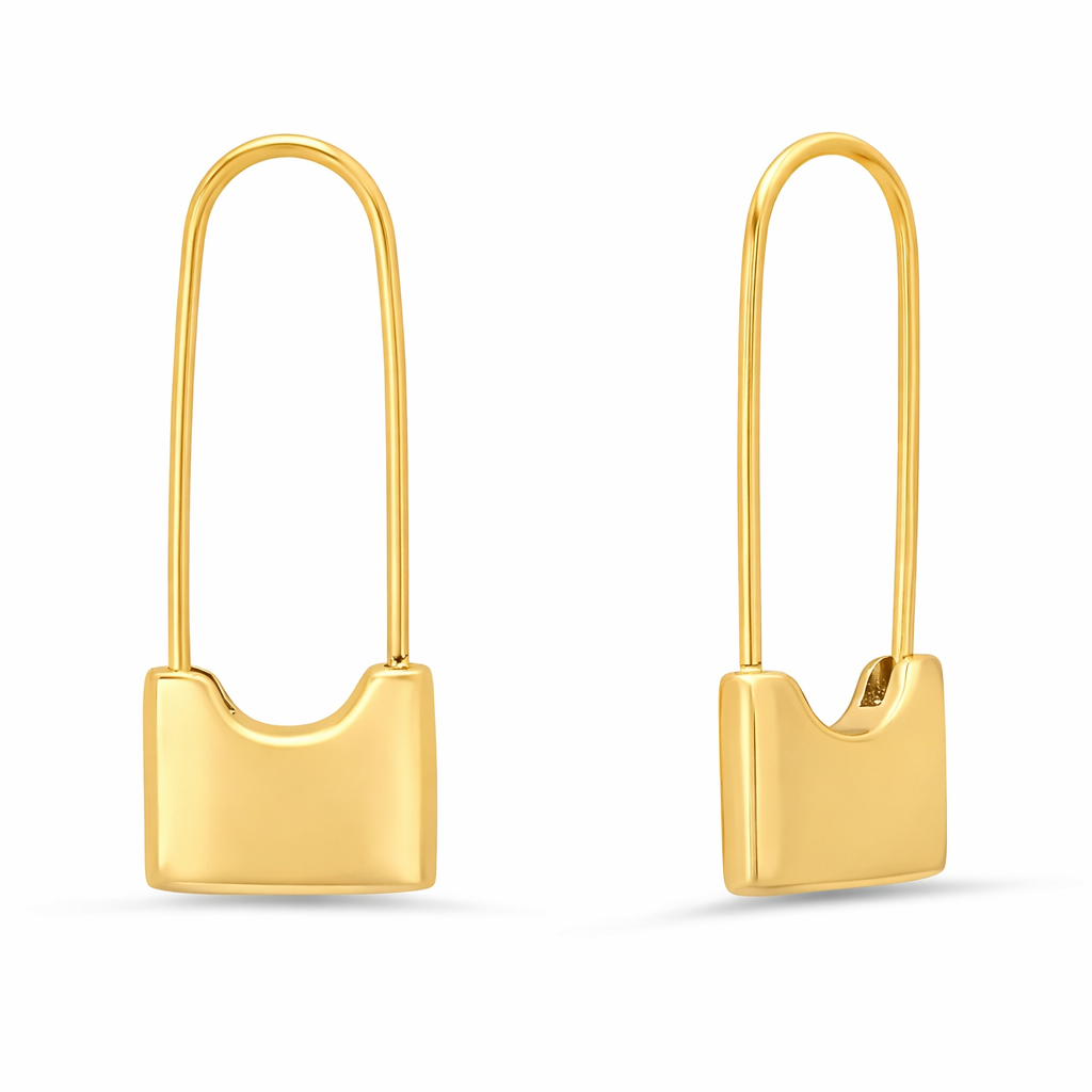 18K Gold Plated Padlock Drop Earrings - Gallery 8