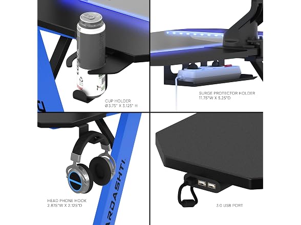 Dardashti Z-Shape Gaming Desk, Blue