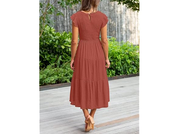 Merokeety Women (L) Summer Flutter Sleeve Dress