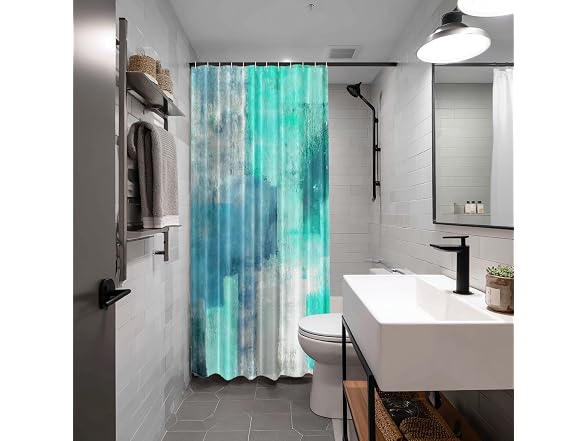Batmerry Turquoise Grey Abstract Shower Cutain