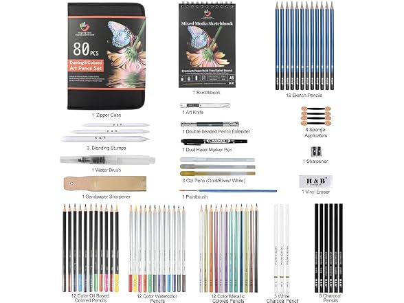 80PCS Drawing Set Sketching Kit, Art
