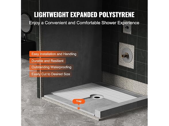 Shower Curb Kit, 72"x72" Shower Pan Kit with