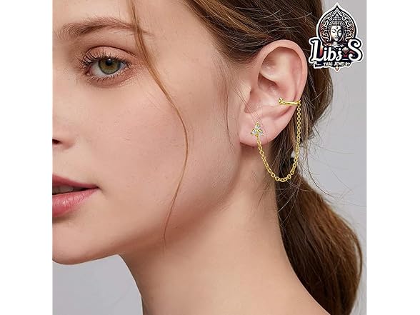 Gold Plated Zircon Chain Stud Earrings