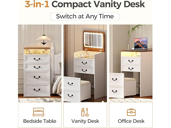 ChicFurnit Makeup Vanity,3-in-1 Vanity Desk