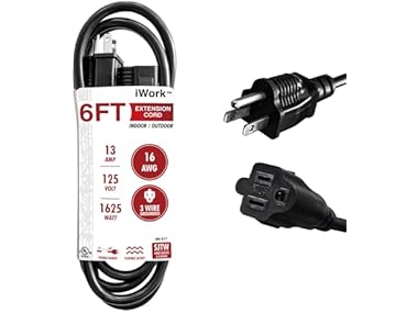 $5.99 iWork 6ft Black Extension Cord, 16/3 SJTW Heavy-Duty dealfomo