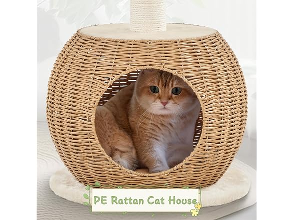Yaheetech Cat Tree, 29.5in Rattan Cat Tower