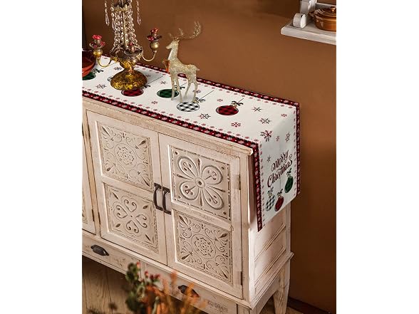 Christmas Table Runner 72 Inch Xmas Ball Buffalo Plaid