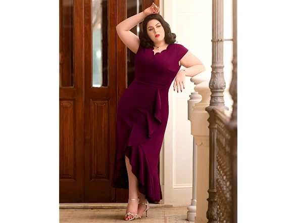 Miusol Women (L) V Neck Ruffle Dress A-burgundy