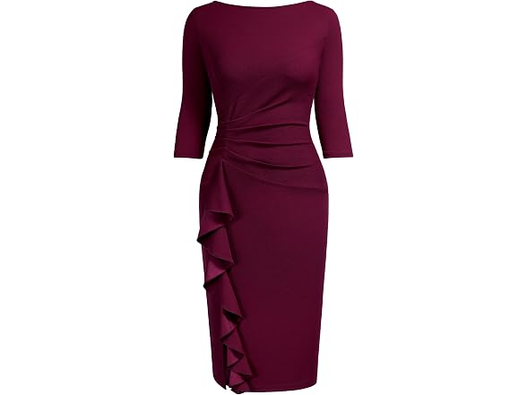 Aisize Women (L) Retro Sleeve Ruched Elegant Dress