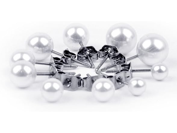 BronaGrand 5 Pairs Faux Pearl Stud