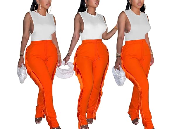 Letsvdo Women (XL) Fringe Jogger Casual High Pants
