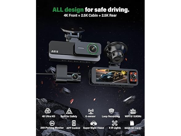 Nymzview 4K+2.5K 3-Channel Dash Cam