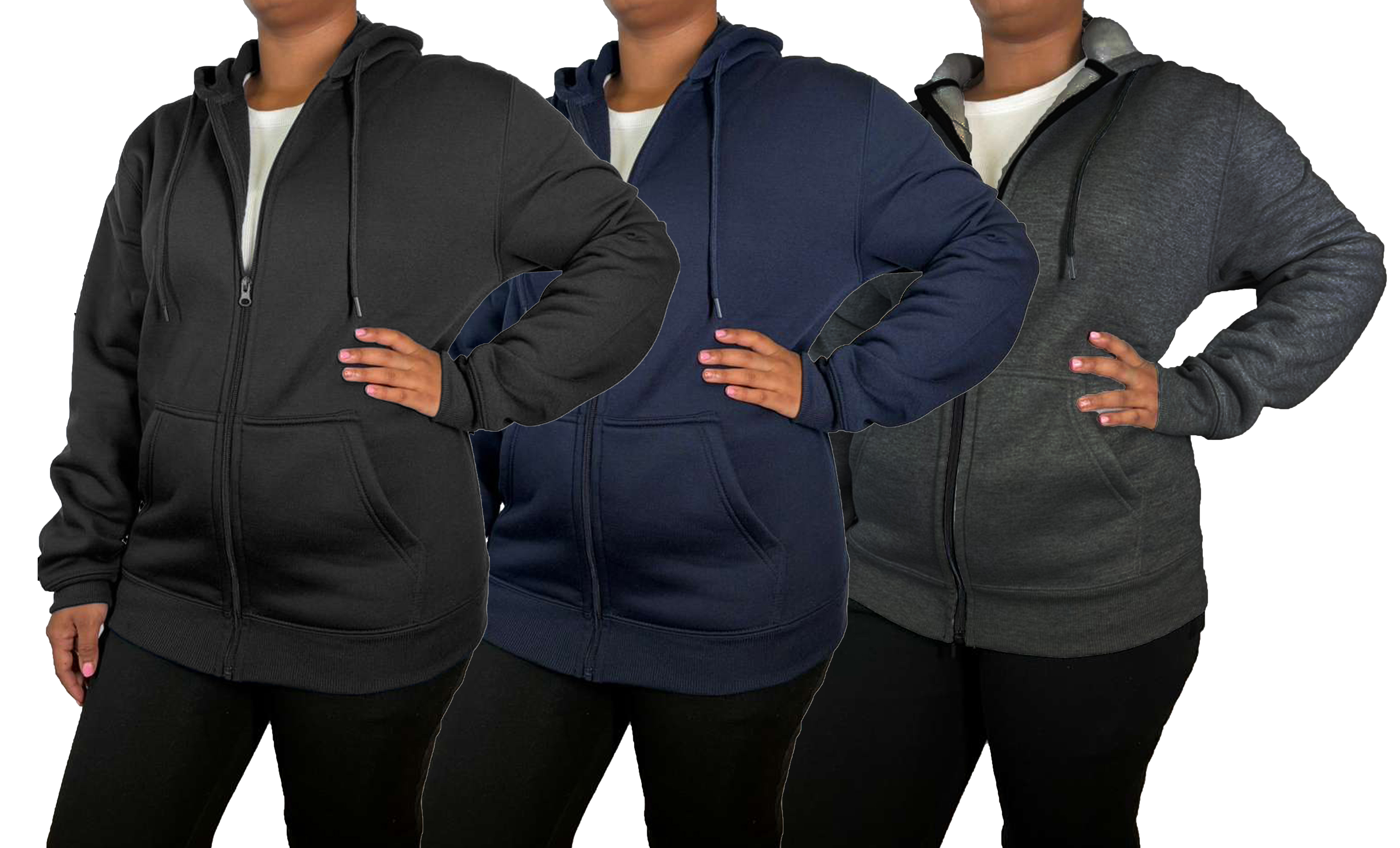 3Pk Womens Heavyweight Fleece-Lined Tech Zip Hoodie - Gallery 11