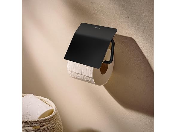 hansgrohe AddStoris S Modern Toilet Paper Holder w Cover, Black
