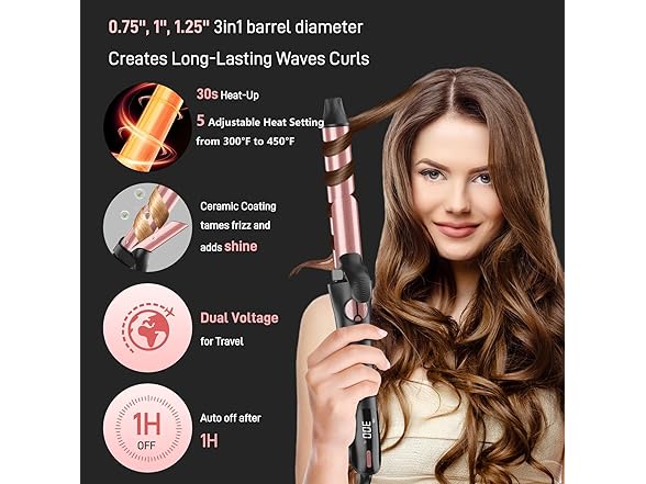 HITTIONA Rotating Curling Iron - 3 in1 Automatic Curling Iron