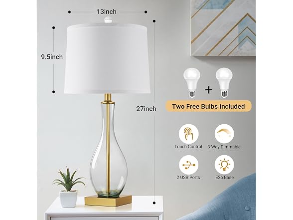 WIHTU Glass Table Lamps, Gold - Gallery 5