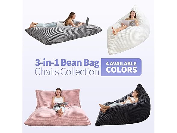 3 in 1 Bean Bag Chair Grey