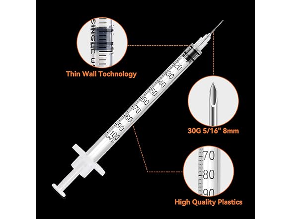 Walipuil 50 PACK U-100 Syringes 30G 5/16"