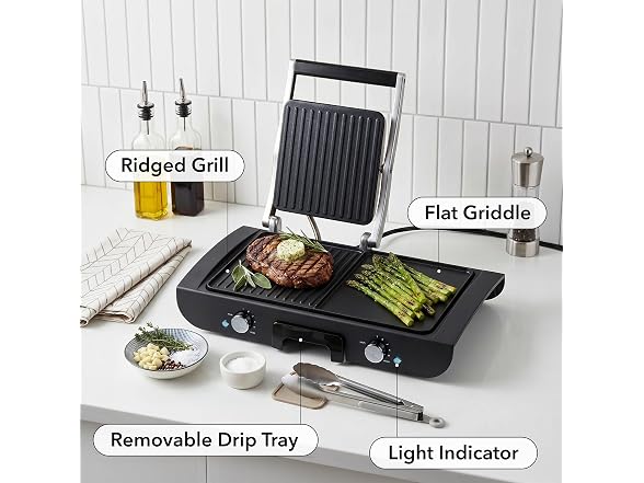 OVENTE Electric 2 in 1 Indoor Grill + Griddle Combo, 1500W