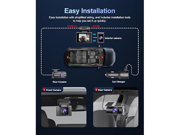 Winail Dash Cam Front Rear 4K 3-Channel