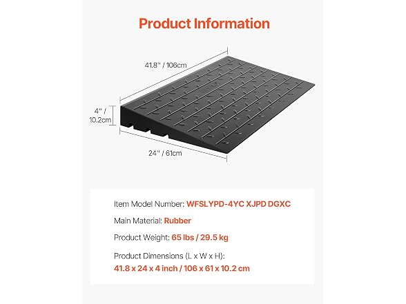 Rubber Threshold Ramp, 4\" Rise Threshold Ramp