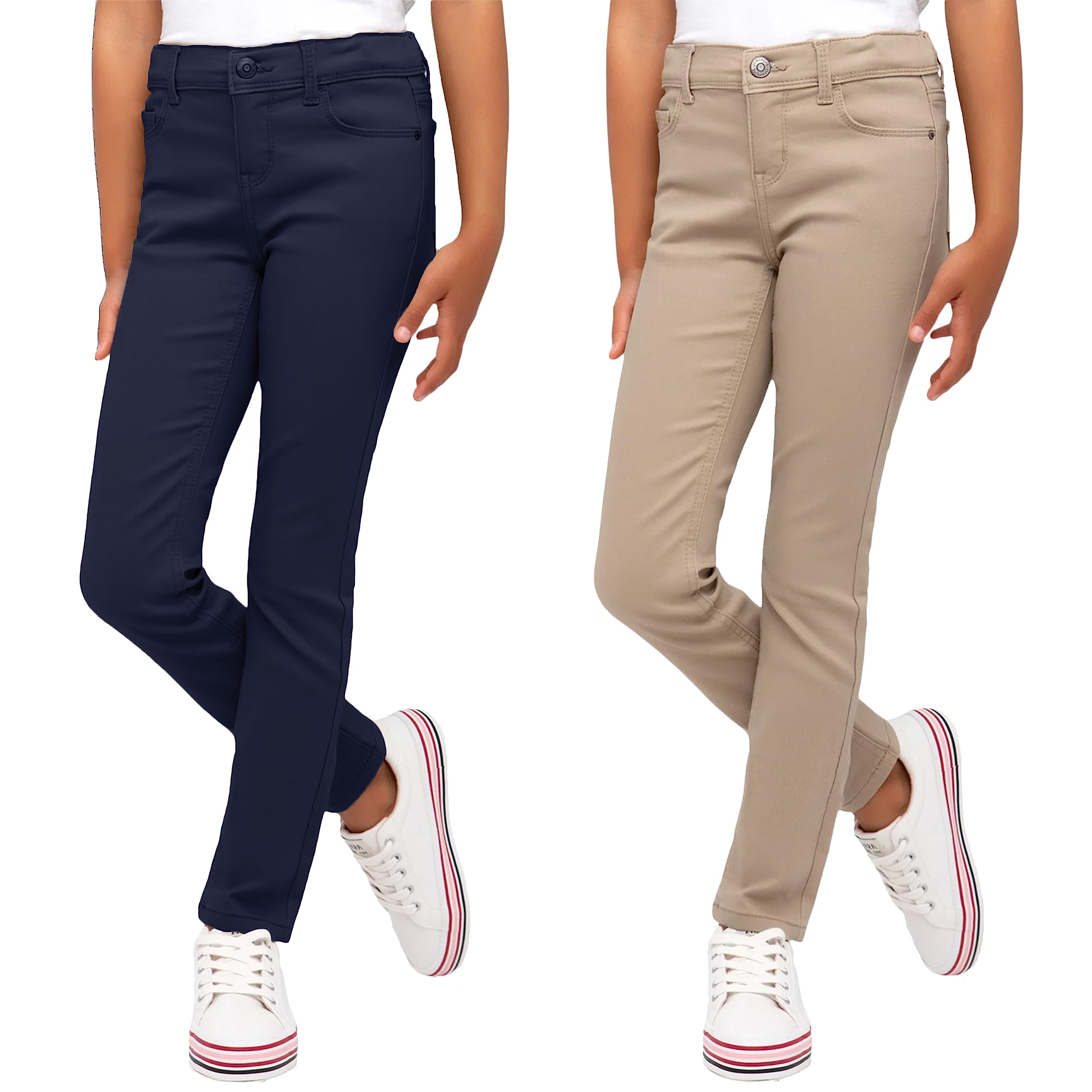 2PK Girls Stretch Pencil Uniform Pants - Gallery 9