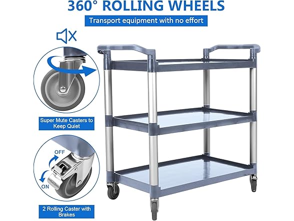 Utility Service Cart 3 Shelf, Plastic He