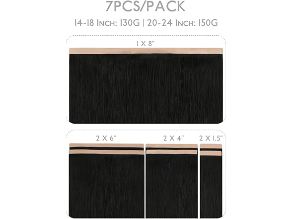 WENNALIFE Jet Black 18'' 7pcs Tape in Hair Extensions