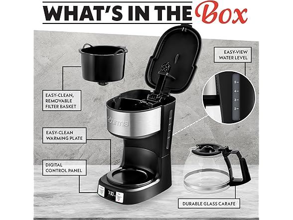 Gourmia Drip Coffee Maker, 5 Cup