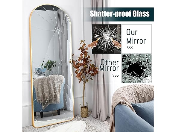 KIAYACI Arched Full Length Mirror Floor Mirror Gold 65 x 22"