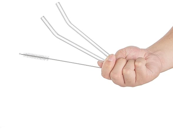 Restaurantware Clear Bent Glass Straw, 0.3 In, 10 Pack