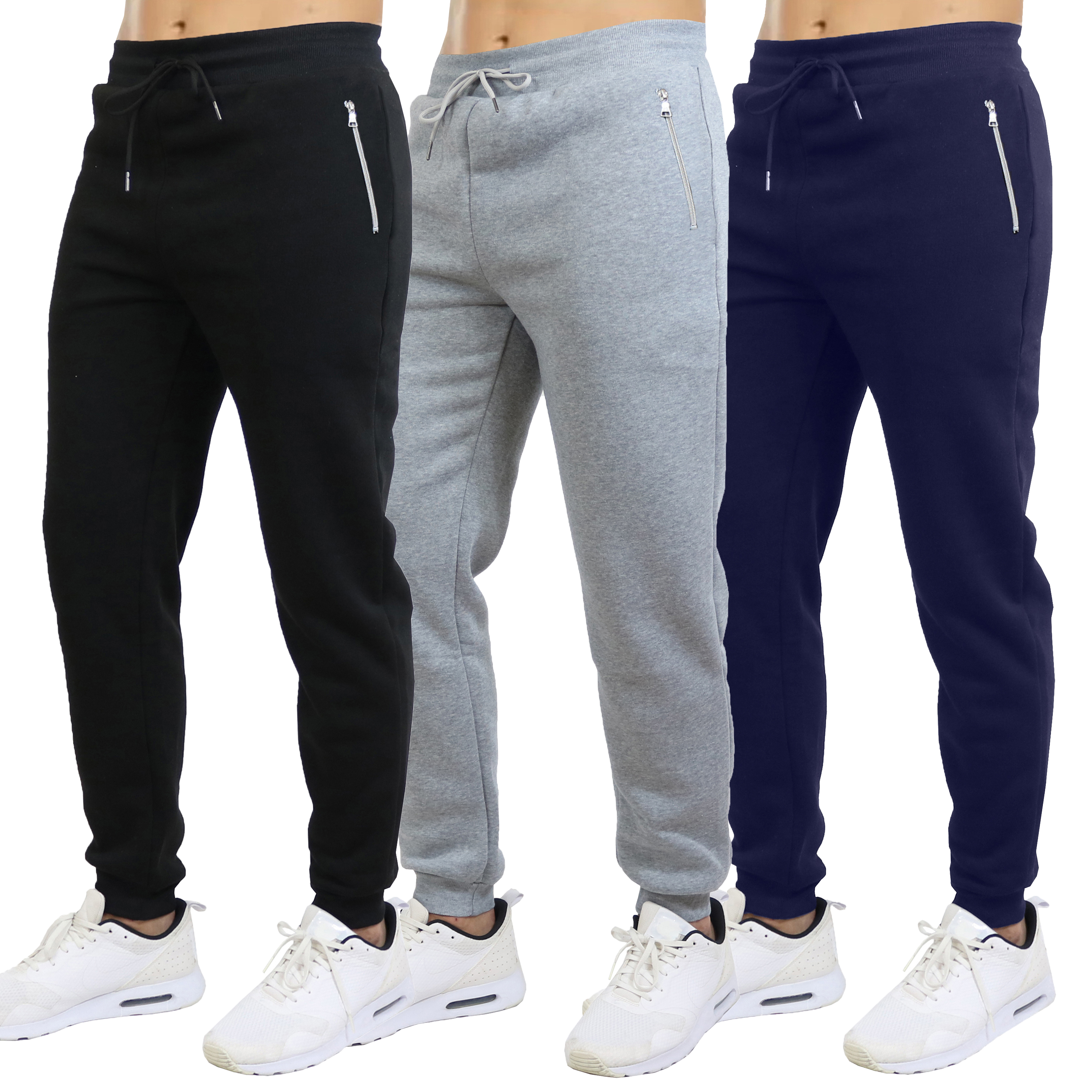 3Pk Mens Fleece Joggers w-Zip Pockets (S-3XL) - Gallery 8