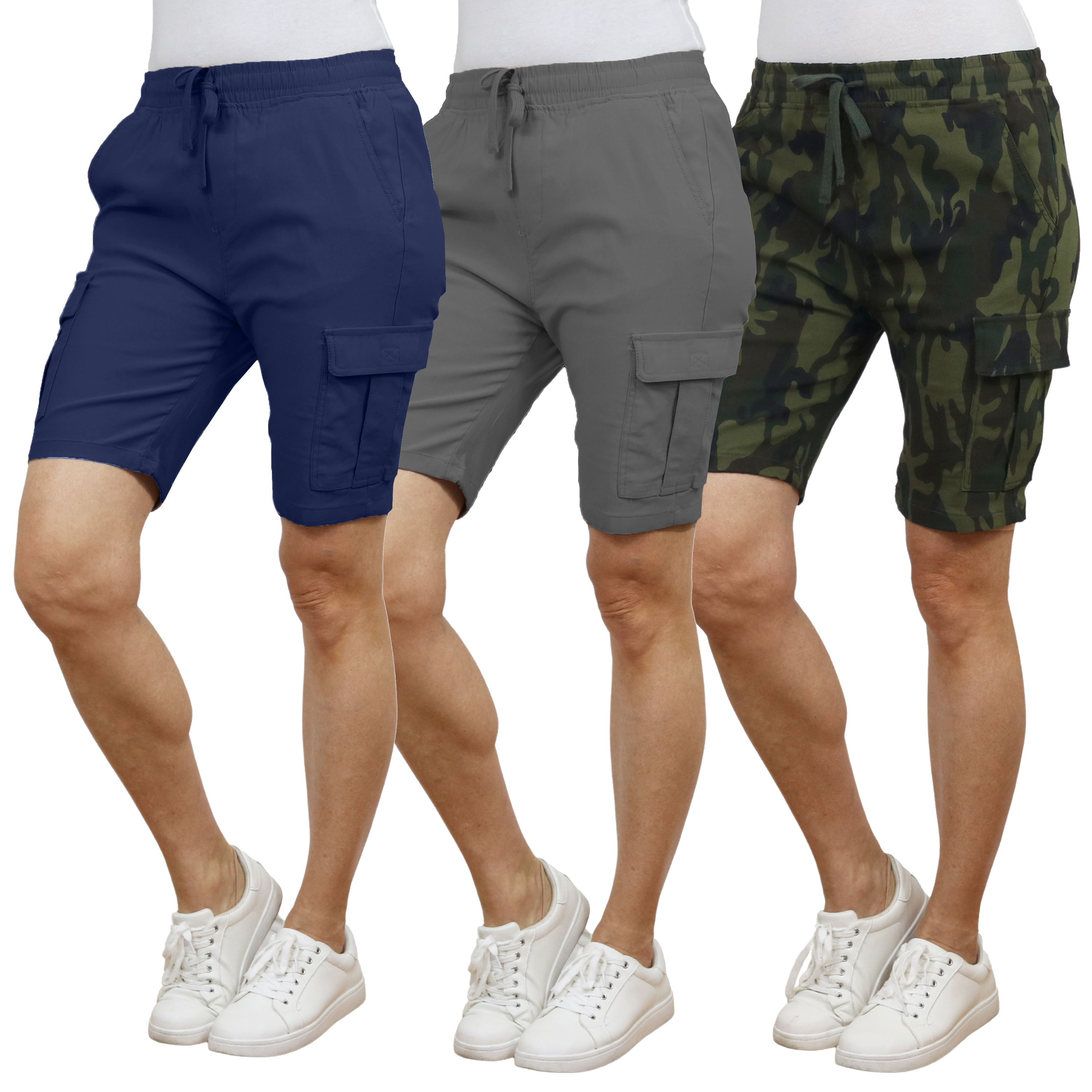 3Pk Womens Super Stretch Cargo Shorts - Gallery 18