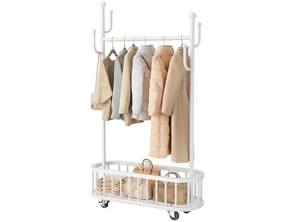 Takywep Rolling Clothing Rack with Wheels and Basket Storage
