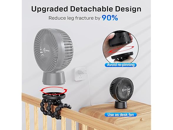 WITHOUSE Portable Stroller Fan Oscillation