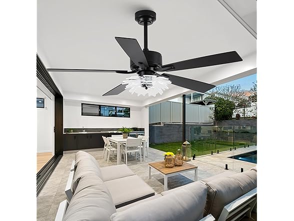 Parrot Uncle F6035BK 52 Inch Ceiling Fan with Lights and Remote