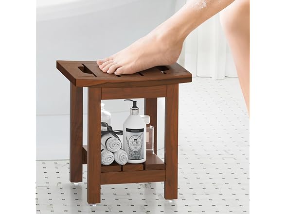 14" Waterproof Brown Teak Shower Stool