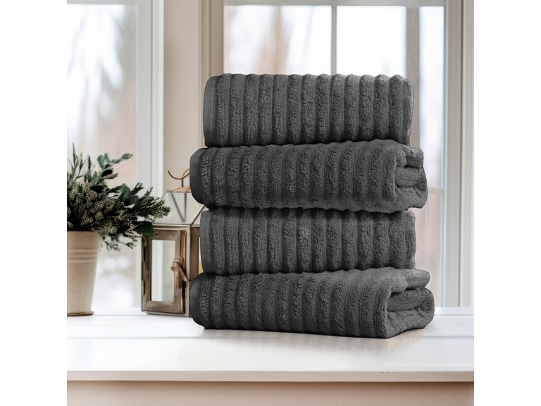 Bibb Home 4PCWAVTOW 4 Pk Ribbed Egyptian Cotton Towel S