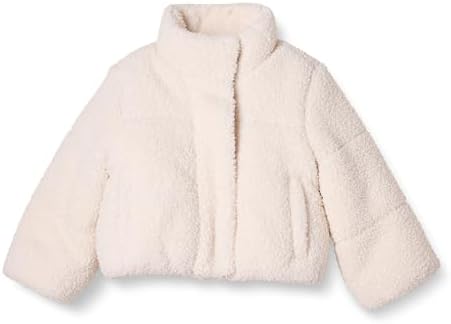 Amazon Essentials Girls' Crop Sherpa Jacket, Light Beige, Medium