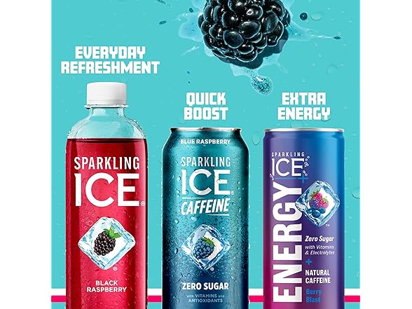 1CT Sparkling Ice Caffeine, Blue Raspberry Sparkling 16 oz.