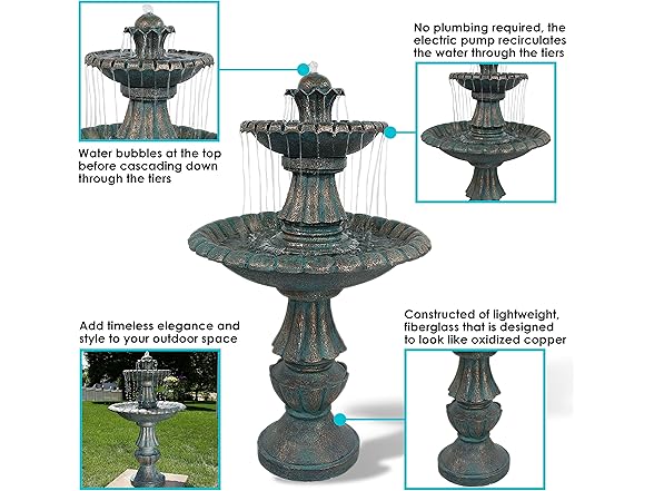 Sunnydaze Nouveau 2-Tier Outdoor Water Fountain 41 Inch