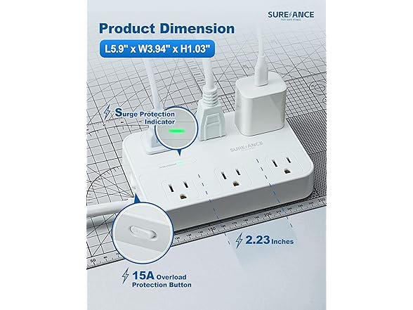 6-Outlet Power Strip with USB C