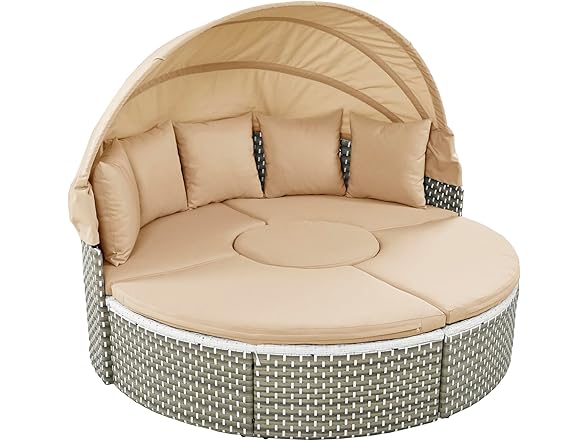 Merax Patio Furniture Round Outdoor Sectional Sofa Set
